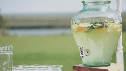Refreshing Lemonade Beverage Dispenser for a Summer Gathering