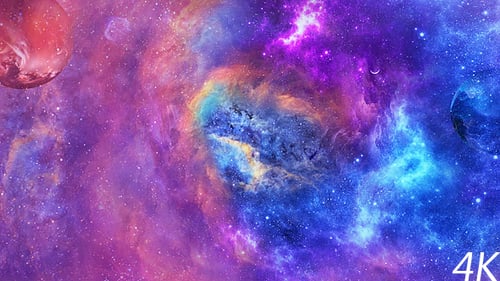 Fliegen durch abstrakte Weltraumnubulae und Hyper Jump durch den Warptunnel