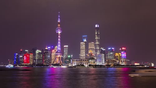 Illuminated Shanghai Skyline at Night. Lujiazui District