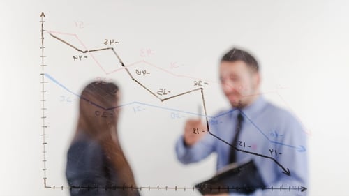 Young Businessman Showing Subordinates Women with Negative Results of the Company
