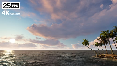 Animated Tropical Island Sunset Ocean with Palm Trees