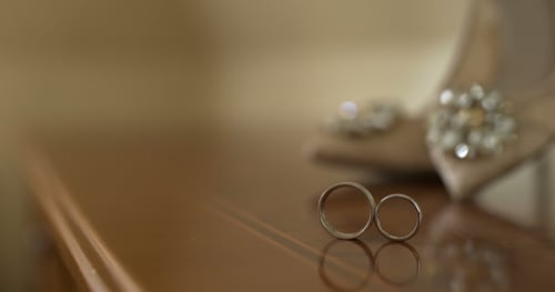 Wedding Rings and Bridal Shoe, Close-up