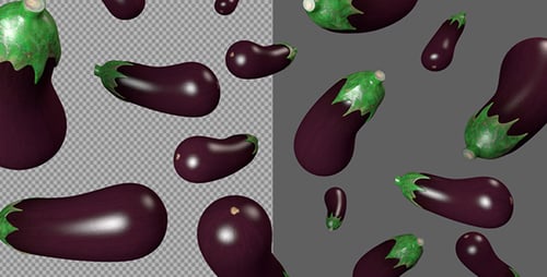 Floating 3D Eggplants Seamless Loop Animation