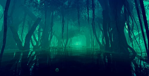 Mysterious Swamp Forest Opening to Tranquil Lake Animation