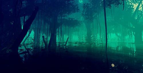 Eerie Submerged Forest Environment with Mystical Glow Animation