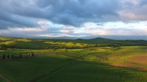 Tuscany Aerial Landscape at Sunrise in Italy