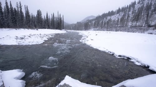 Icy Winter River in Snowstorm