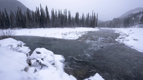 Icy Winter River in Snowstorm