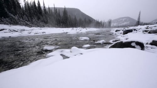 Icy Winter River in Snowstorm