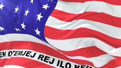 Realistic Waving American Flag Background with Scrolling Text
