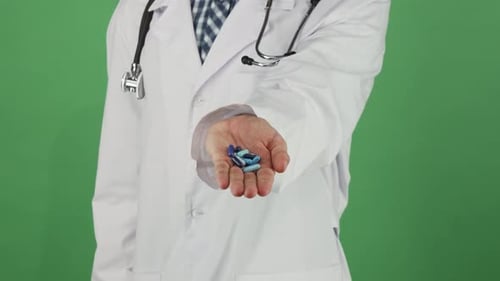 Doctor Offers Blue Pills on Green Screen