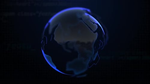 Digital World Globe Rotation with Futuristic Technology Background