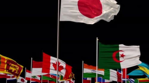 Japanese Flag Waving with International Countries