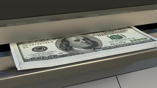 Realistic 3D Hundred Dollar Bills Dispensing Animation