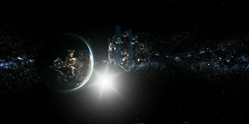 International Space Station Orbiting Earth in Virtual Reality