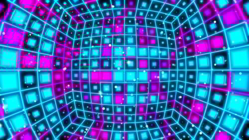 Pulsating Neon Grid Background Loop with Cyber Particle Effects