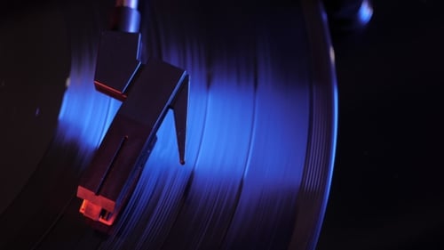 Cinemagraph Loop of Vintage Turntable and Vinyl Record from Above