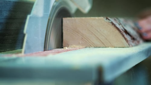 Cutting Wood at a Wood Factory. Clips of Sawing Wood