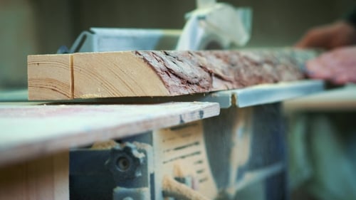 Cutting Wood at a Wood Factory. Clips of Sawing Wood