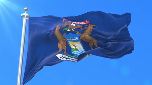 Michigan State Flag Waving Seamless Loop