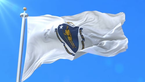 Massachusetts Flag Waving in Realistic 3D Loop