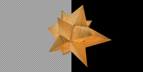 Animated Wooden Geometric Star Ornament Rotation with Alpha Channel