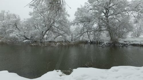 Winter River and Banks in the Snow