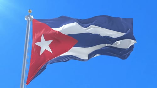 Realistic Cuba Flag Waving Against Clear Blue Sky