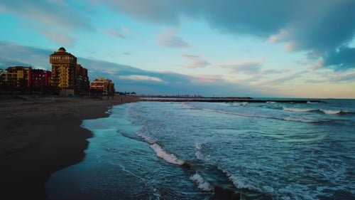 View From Above During Sunset on Mediterranean Sea Coast Near Valencia