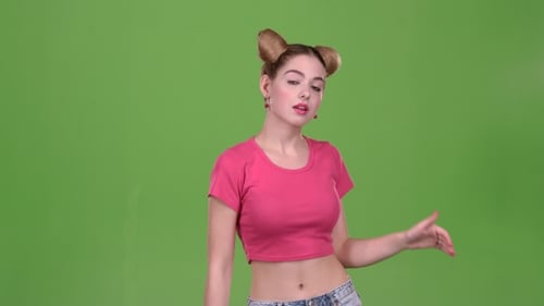 Girl Is Dancing Energetic Movements. Green Screen