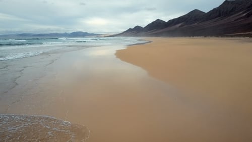 Flight over Desert Beach on Fuerteventura Island, Spain