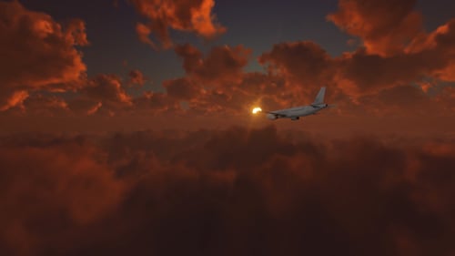 Plane At Sunset
