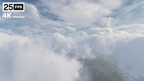 Flying Through Serene White Clouds Above a Dynamic Ocean