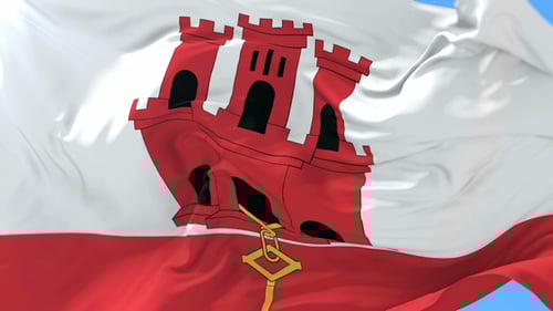 Realistic Waving Flag of Gibraltar with Castle and Key