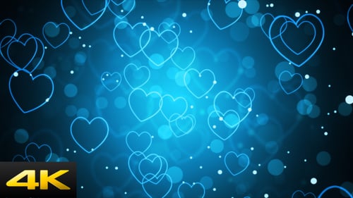 Abstract Glowing Blue Hearts Floating Background Loop