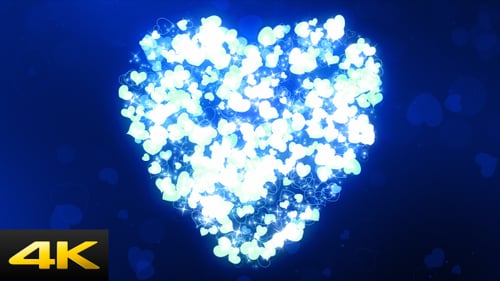 Glowing Blue Hearts Form Big Heart Particle Background
