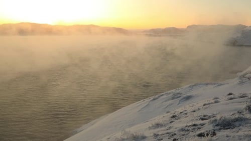Misty Stormy Sea in a Severe Frost. The Barents Sea