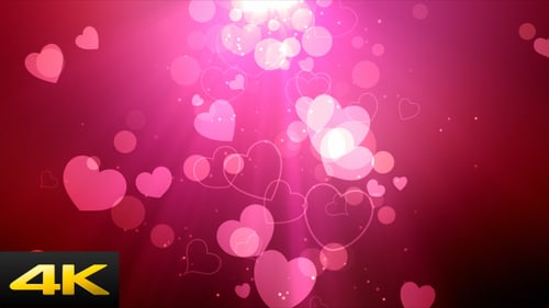 Floating Romantic Hearts and Bokeh Light Rays Background