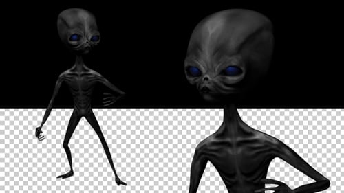 Animated 3D Grey Alien Walking with Alpha Channel