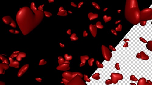3D Falling Red Hearts Animation with Alpha Channel