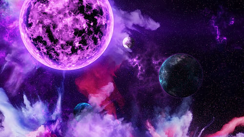 Cosmic Glow with Purple Nebula and Planets Background