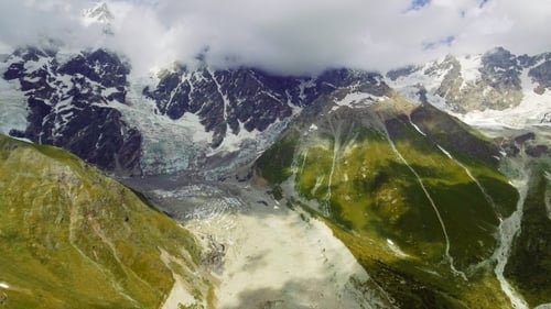 Mountain Valley at the Foot of Mt. Shkhara. Upper Svaneti, Georgia, Europe. Caucasus Mountains.