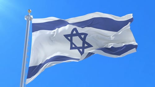 Realistic Israeli Flag Waving on a Clear Blue Sky