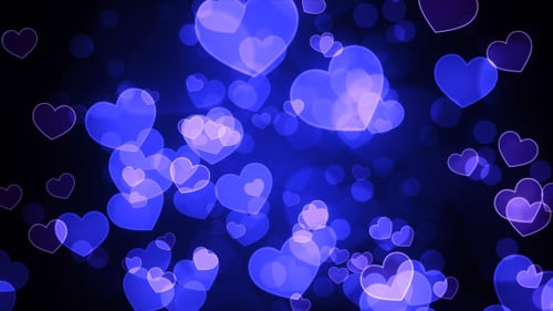 Floating Blue Bokeh Hearts Abstract Motion Background