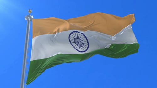 Realistic India National Flag Waving Animation Against Blue Sky