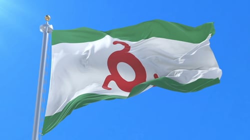 Realistic Waving Flag with Green White Stripes and Red Symbol Loop