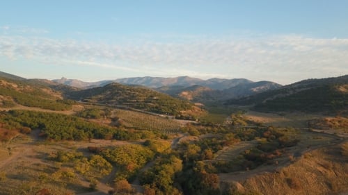 Flight Above Sea Shore and Mountains on Sunrise Aerial Drone Shot of Beautiful Morning on a Black