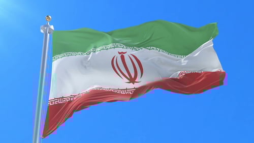 Realistic Waving Iran Flag against Blue Sky