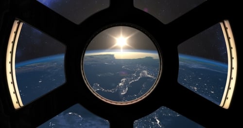 Earth View from Space Station Window with Sunrise