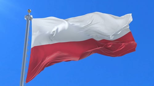 Realistic Poland National Flag Waving Loop with Clear Sky